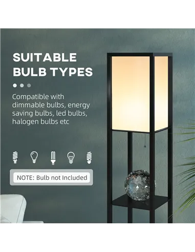 HOMCOM Floor Lamp with Shelves and Top Light, Modern Corner Standing Lamp for Living Room, Bedroom, Bulb not Included, Black