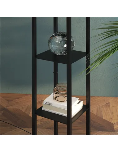 HOMCOM Floor Lamp with Shelves and Top Light, Modern Corner Standing Lamp for Living Room, Bedroom, Bulb not Included, Black