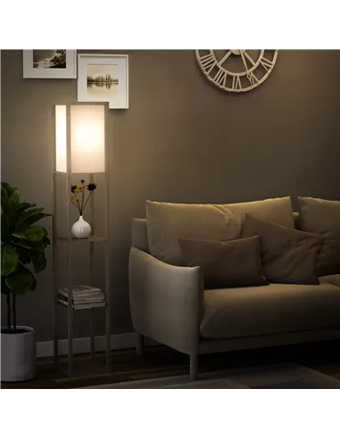 HOMCOM 3-Tier Floor Lamp, Floor Light with Storage Shelf, Reading Standing Lamp with Acrylic Shade for Living Room, Bedroom, Kit