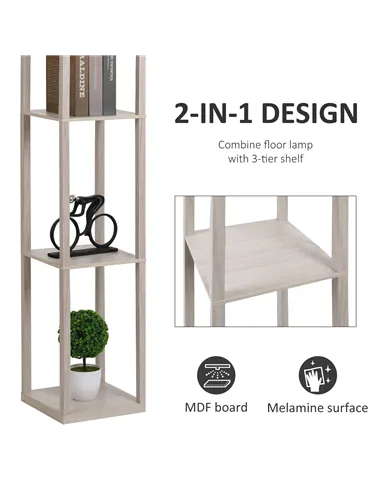 HOMCOM 3-Tier Floor Lamp, Floor Light with Storage Shelf, Reading Standing Lamp with Acrylic Shade for Living Room, Bedroom, Kit