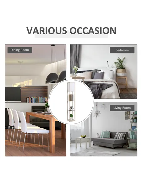 HOMCOM 3-Tier Floor Lamp, Floor Light with Storage Shelf, Reading Standing Lamp with Acrylic Shade for Living Room, Bedroom, Kit