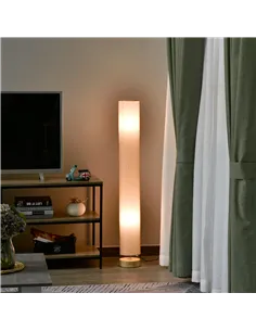 HOMCOM Floor Lamp for Living Room, 120cm Modern Standing Lamp with Linen Shade and Wooden Base, Cream 2