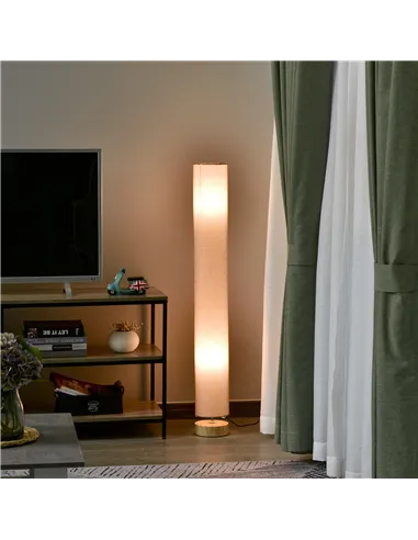 HOMCOM Floor Lamp for Living Room, 120cm Modern Standing Lamp with Linen Shade and Wooden Base, Cream