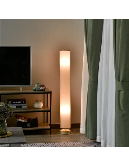 HOMCOM Floor Lamp for Living Room, 120cm Modern Standing Lamp with Linen Shade and Wooden Base, Cream