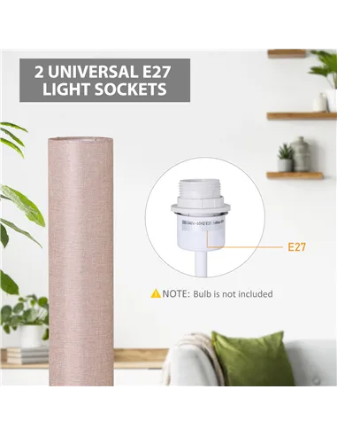 HOMCOM Floor Lamp for Living Room, 120cm Modern Standing Lamp with Linen Shade and Wooden Base, Cream