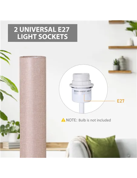 HOMCOM Floor Lamp for Living Room, 120cm Modern Standing Lamp with Linen Shade and Wooden Base, Cream