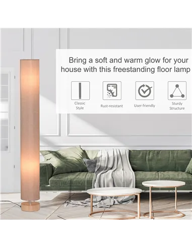 HOMCOM Floor Lamp for Living Room, 120cm Modern Standing Lamp with Linen Shade and Wooden Base, Cream