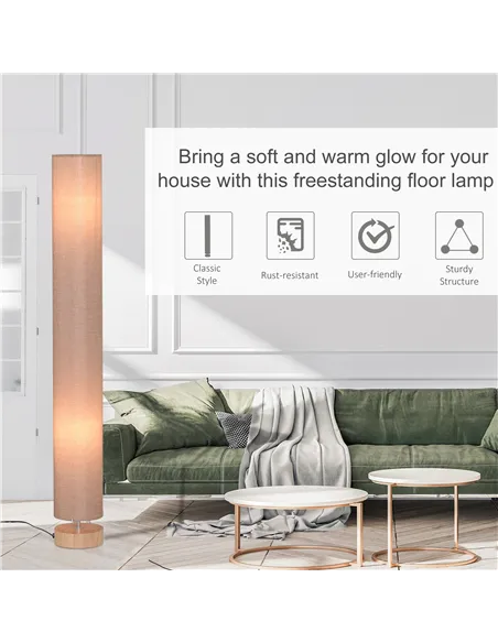 HOMCOM Floor Lamp for Living Room, 120cm Modern Standing Lamp with Linen Shade and Wooden Base, Cream
