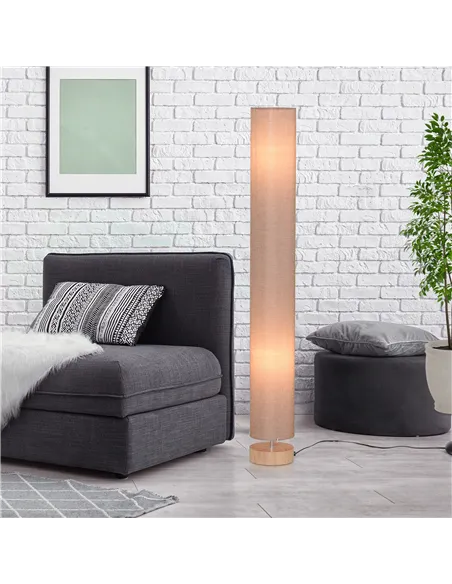 HOMCOM Floor Lamp for Living Room, 120cm Modern Standing Lamp with Linen Shade and Wooden Base, Cream
