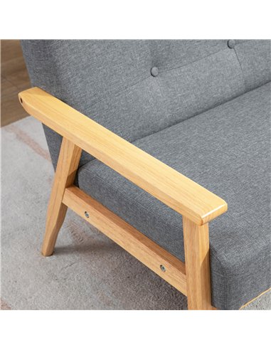 HOMCOM 2 Seater Sofa Modern Linen Fabric Upholstery Tufted Couch with Rubberwood Legs for Living Room and Kitchen, Dark Grey