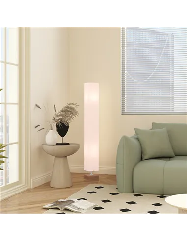 HOMCOM Floor Lamp, 120cm Standing Lamp with Linen Lampshade, Standard Light with Pine Wood Base for Living Room, Bedroom (Bulbs 