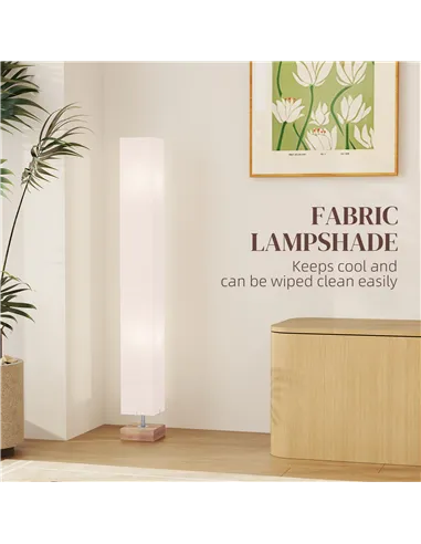HOMCOM Floor Lamp, 120cm Standing Lamp with Linen Lampshade, Standard Light with Pine Wood Base for Living Room, Bedroom (Bulbs 