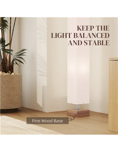 HOMCOM Floor Lamp, 120cm Standing Lamp with Linen Lampshade, Standard Light with Pine Wood Base for Living Room, Bedroom (Bulbs 