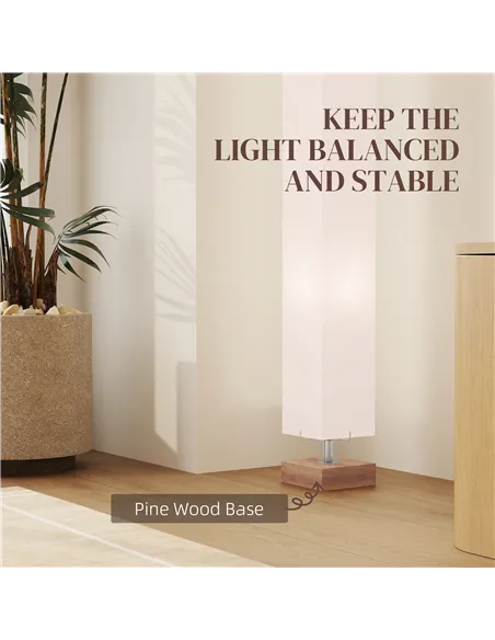 HOMCOM Floor Lamp, 120cm Standing Lamp with Linen Lampshade, Standard Light with Pine Wood Base for Living Room, Bedroom (Bulbs 