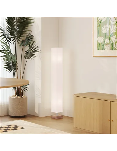 HOMCOM Floor Lamp, 120cm Standing Lamp with Linen Lampshade, Standard Light with Pine Wood Base for Living Room, Bedroom (Bulbs 