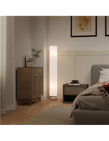 HOMCOM Floor Lamp, 120cm Standing Lamp with Linen Lampshade, Standard Light with Pine Wood Base for Living Room, Bedroom (Bulbs 