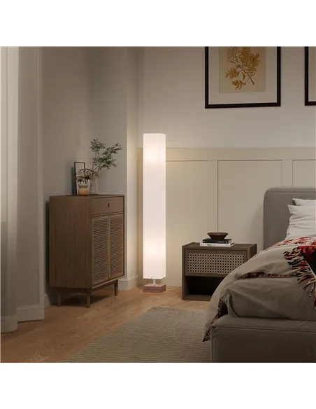 HOMCOM Floor Lamp, 120cm Standing Lamp with Linen Lampshade, Standard Light with Pine Wood Base for Living Room, Bedroom (Bulbs 