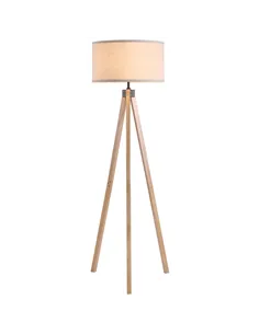 HOMCOM Floor Lamp with Elegant Wood Tripod, Free Standing E27 Bulb Lamp Versatile Use For Home Office - Beige