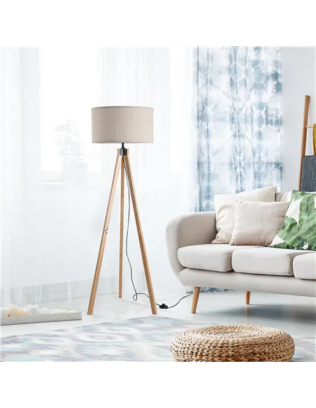 HOMCOM Floor Lamp with Elegant Wood Tripod, Free Standing E27 Bulb Lamp Versatile Use For Home Office - Beige