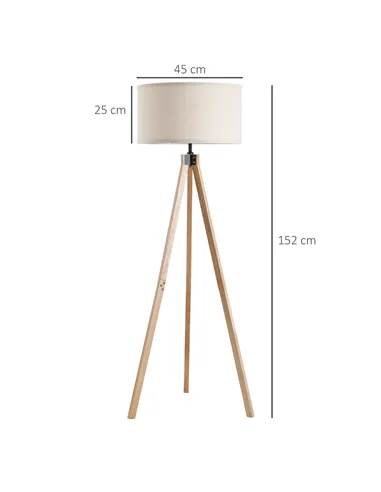HOMCOM Floor Lamp with Elegant Wood Tripod, Free Standing E27 Bulb Lamp Versatile Use For Home Office - Beige