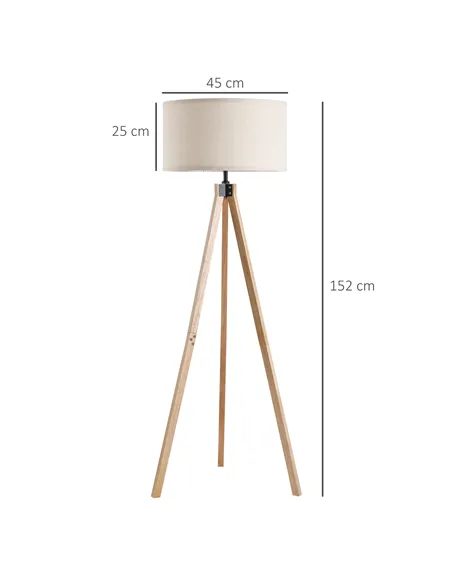 HOMCOM Floor Lamp with Elegant Wood Tripod, Free Standing E27 Bulb Lamp Versatile Use For Home Office - Beige