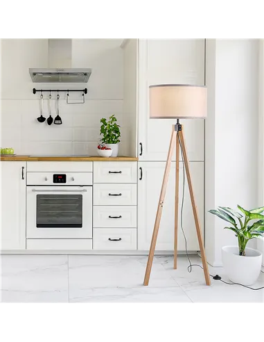 HOMCOM Floor Lamp with Elegant Wood Tripod, Free Standing E27 Bulb Lamp Versatile Use For Home Office - Beige