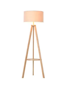 HOMCOM Tripod Floor Lamp, Freestanding Bedside Light Reading Light with Storage Shelf and Linen Shade for Living Room Bedroom, 1