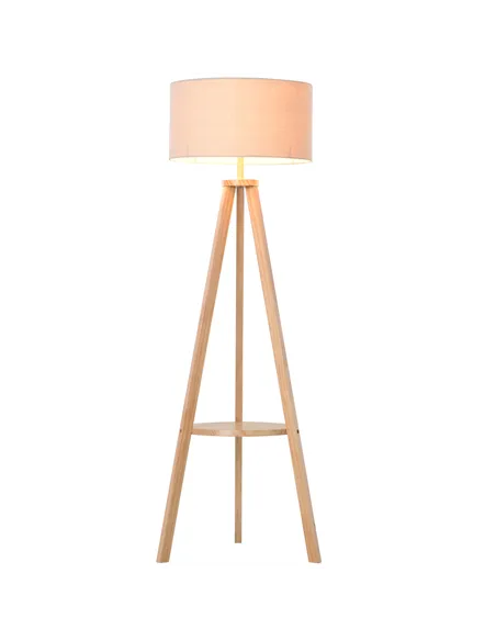 HOMCOM Tripod Floor Lamp, Freestanding Bedside Light Reading Light with Storage Shelf and Linen Shade for Living Room Bedroom, 1