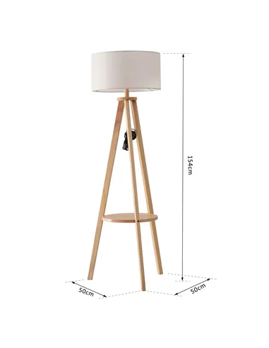 HOMCOM Tripod Floor Lamp, Freestanding Bedside Light Reading Light with Storage Shelf and Linen Shade for Living Room Bedroom, 1