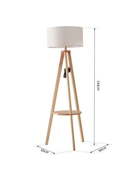 HOMCOM Tripod Floor Lamp, Freestanding Bedside Light Reading Light with Storage Shelf and Linen Shade for Living Room Bedroom, 1