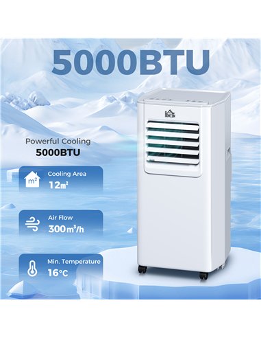 HOMCOM 5000 BTU Portable Air Conditioner, 4-in-1 Air Conditioning Unit, Dehumidifier, Cooling, Fan, Sleep Mode, with Remote Cont
