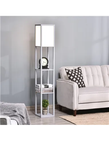 HOMCOM 3-Tier Floor Lamp, Floor Light with Storage Shelf, Reading Standing Lamp with Acrylic Shade for Living Room, Bedroom, Kit