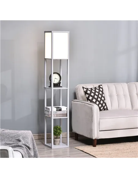 HOMCOM 3-Tier Floor Lamp, Floor Light with Storage Shelf, Reading Standing Lamp with Acrylic Shade for Living Room, Bedroom, Kit