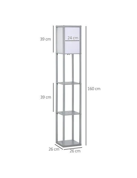 HOMCOM 3-Tier Floor Lamp, Floor Light with Storage Shelf, Reading Standing Lamp with Acrylic Shade for Living Room, Bedroom, Kit