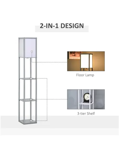HOMCOM 3-Tier Floor Lamp, Floor Light with Storage Shelf, Reading Standing Lamp with Acrylic Shade for Living Room, Bedroom, Kit