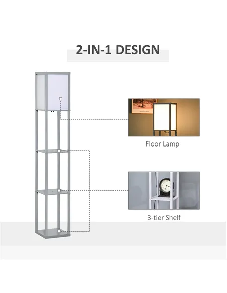 HOMCOM 3-Tier Floor Lamp, Floor Light with Storage Shelf, Reading Standing Lamp with Acrylic Shade for Living Room, Bedroom, Kit