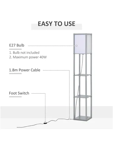 HOMCOM 3-Tier Floor Lamp, Floor Light with Storage Shelf, Reading Standing Lamp with Acrylic Shade for Living Room, Bedroom, Kit