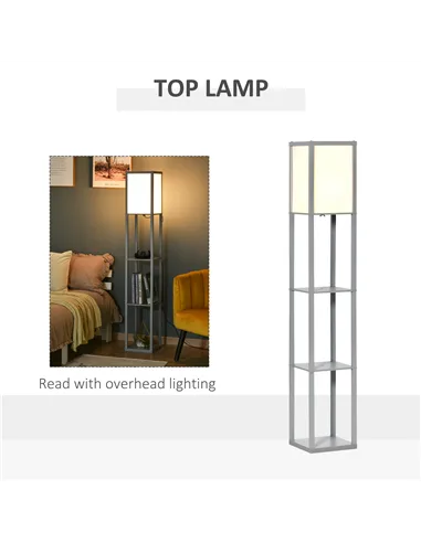 HOMCOM 3-Tier Floor Lamp, Floor Light with Storage Shelf, Reading Standing Lamp with Acrylic Shade for Living Room, Bedroom, Kit