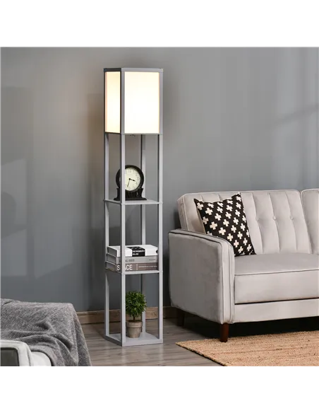 HOMCOM 3-Tier Floor Lamp, Floor Light with Storage Shelf, Reading Standing Lamp with Acrylic Shade for Living Room, Bedroom, Kit