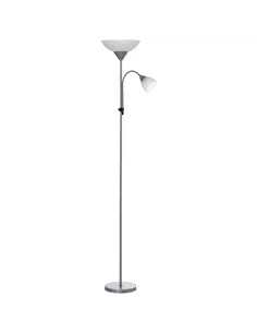 HOMCOM LED Floor Lamp for Living Room, 180cm Tall Standing Lamp, Mother and Child Uplighter with Adjustable Gooseneck, Silver To