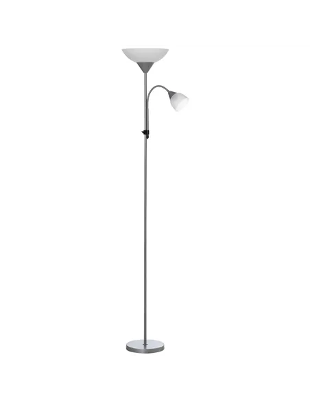 HOMCOM LED Floor Lamp for Living Room, 180cm Tall Standing Lamp, Mother and Child Uplighter with Adjustable Gooseneck, Silver To