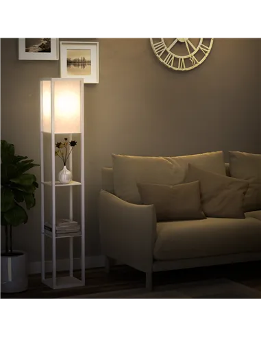 HOMCOM 3-Tier Floor Lamp, Floor Light with Storage Shelf, Reading Standing Lamp with Acrylic Shade for Living Room, Bedroom, Kit