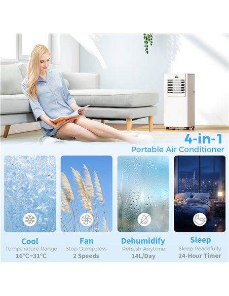HOMCOM 5000 BTU Portable Air Conditioner, 4-in-1 Air Conditioning Unit, Dehumidifier, Cooling, Fan, Sleep Mode, with Remote Cont