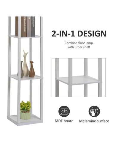 HOMCOM 3-Tier Floor Lamp, Floor Light with Storage Shelf, Reading Standing Lamp with Acrylic Shade for Living Room, Bedroom, Kit