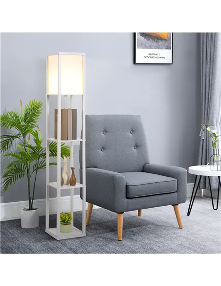 HOMCOM 3-Tier Floor Lamp, Floor Light with Storage Shelf, Reading Standing Lamp with Acrylic Shade for Living Room, Bedroom, Kit