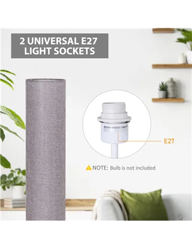 HOMCOM Floor Lamp for Living Room, 47" Modern Standing Lamp with Linen Shade, Wooden Base, Grey