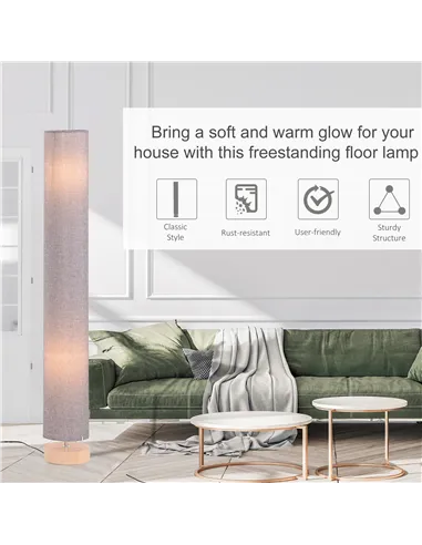HOMCOM Floor Lamp for Living Room, 47" Modern Standing Lamp with Linen Shade, Wooden Base, Grey