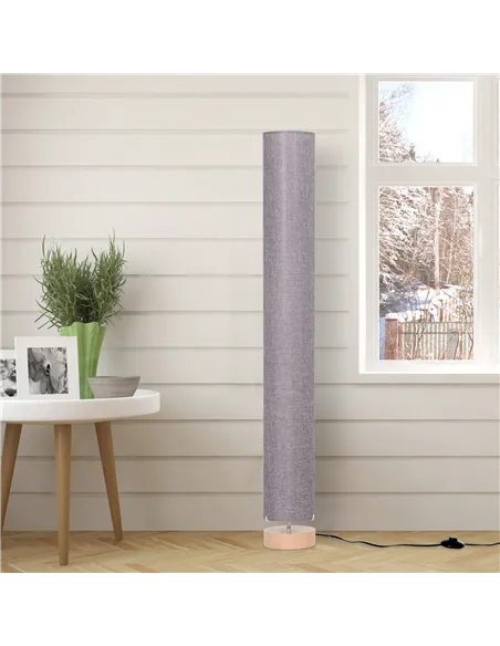 HOMCOM Floor Lamp for Living Room, 47" Modern Standing Lamp with Linen Shade, Wooden Base, Grey