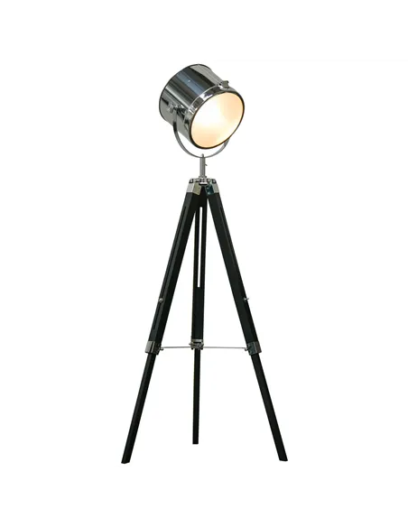HOMCOM Industrial Style Adjustable Tripod Floor Lamp, Searchlight Lamp with Wooden Legs and Steel Lampshade, 110-155cm, Black