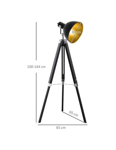 HOMCOM Tripod Floor Lamp, Spotlight Reading Lamp w/ Adjustable Height, Angle, Wood Legs for Living Room, Bedroom, Home, Office, 